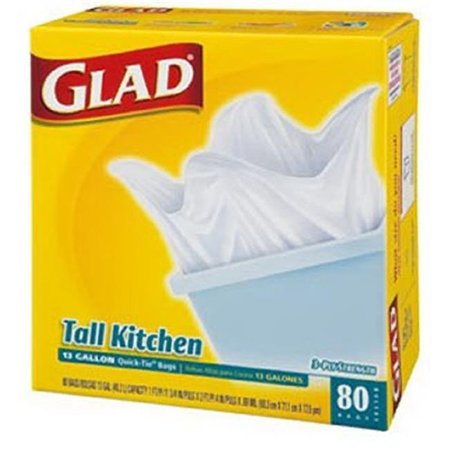 GLAD Glad 60034 Quick Tie Closure Tall Kitchen Bag; 80 Count - 13 Gallon 143948